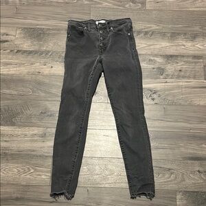 Madewell button fly high rise skinny jeans with raw hem